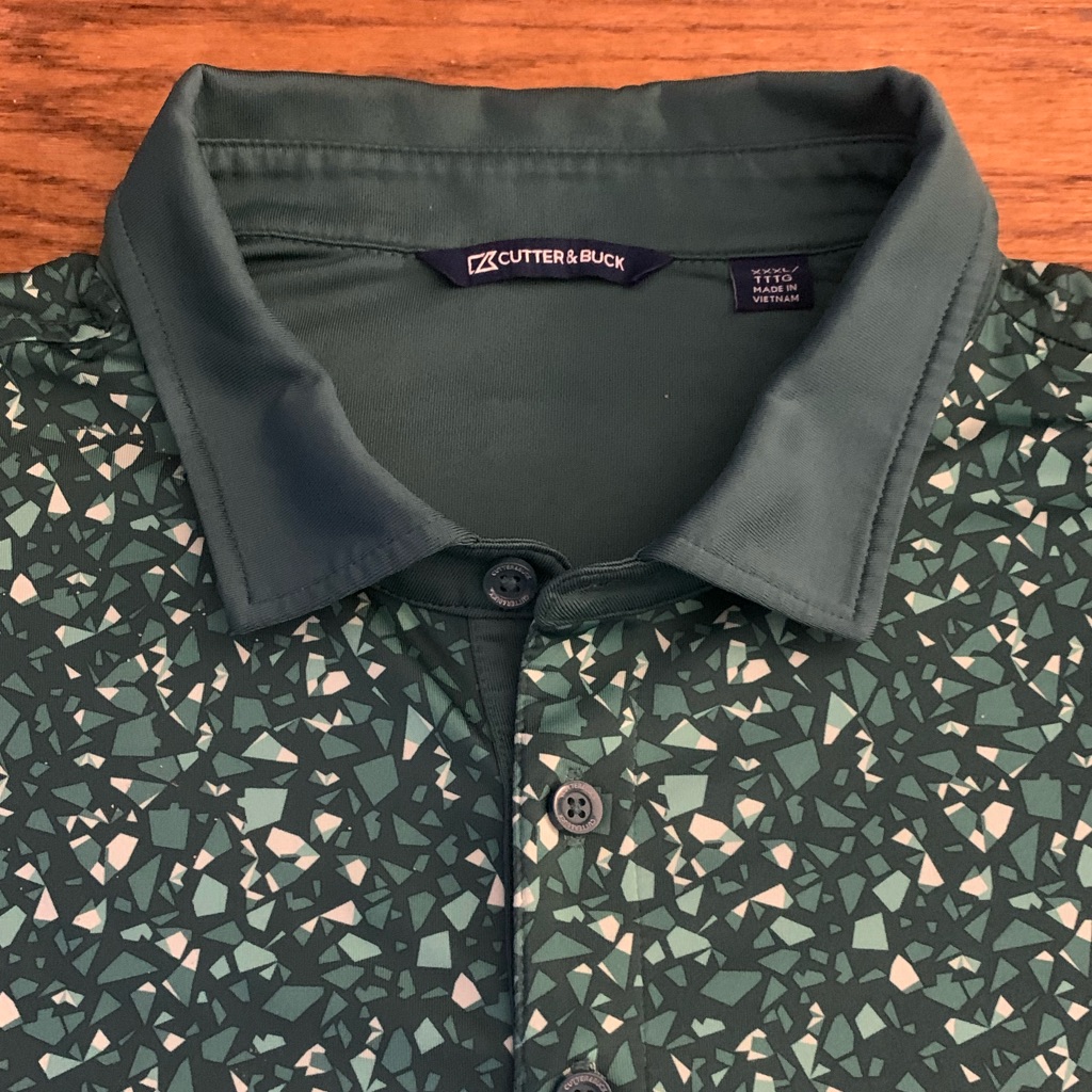 Cutter & Buck Ss Poly Blend Green Print 2 Button Polo
